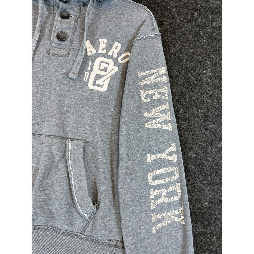 Aeropostale New York Hoodie Mens Small Gray Graphic Spellout Henley Sweatshirt